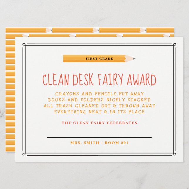 Clean Desk Fairy Award Einladung (Vorne/Hinten)