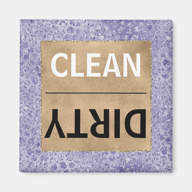Clean/Dirty Dishwasher Purple Glam Leopard Print Magnet (Vorne)