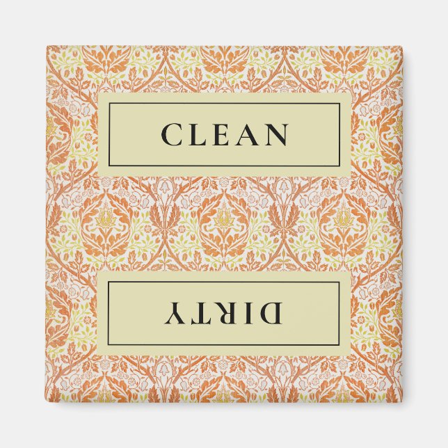 CLEAN DIRTY Orange Floral Geschirrspüler Magnet (Vorne)