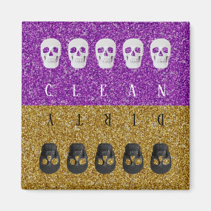 Clean Dirty Skulls Gold Lila Cooler Glitzer Magnet
