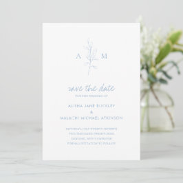 Clean Dusty Blue Botanical Foto Hochzeit Save The Date