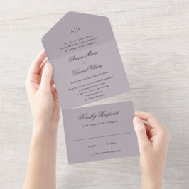 Clean Dusty Lilac Classic Wedding All In One Einladung