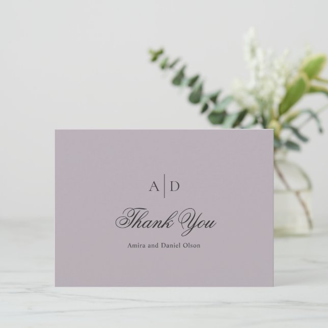 Clean Dusty Lilac Classic Wedding Dankeskarte (Stehend Vorderseite)
