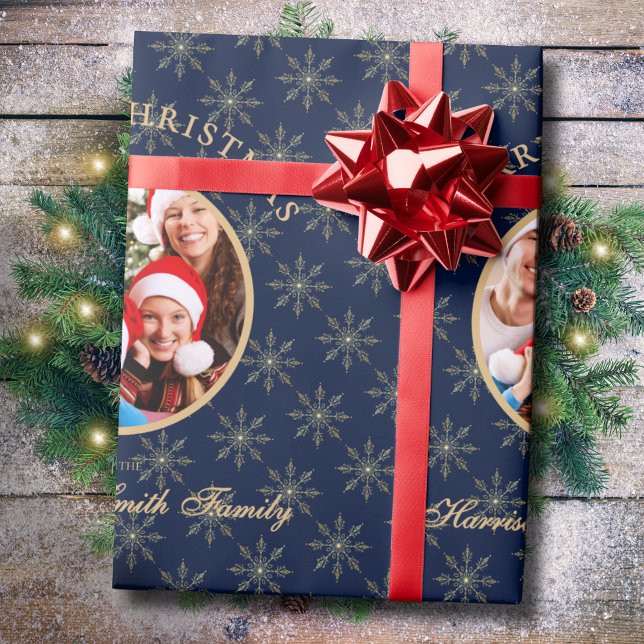 Clean Forest Midnight Blue Snowflakes Weihnachten Geschenkpapier (Von Creator hochgeladen)