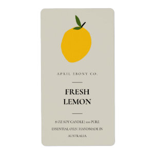 CLEAN FRESH FRUITY LEMON YELLOW GRAY CANDLE ETIKET