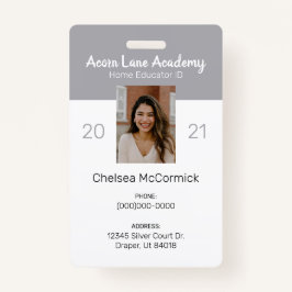 Clean Gray Homeschool Educator ID Abzeichen Ausweis