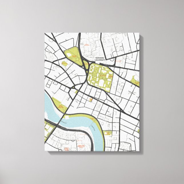 CLEAN HARVARD UNIVERSITY MASSACHUSETTS KONTUR MAP LEINWANDDRUCK (Vorderseite)