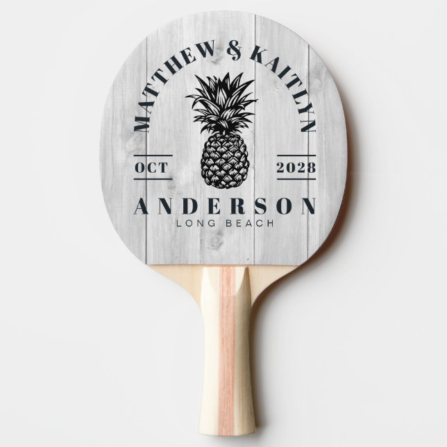 Clean Light Gray Tropical Pineapple Wedding Crest Tischtennis Schläger (Rückseite)