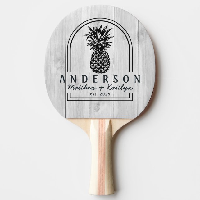 Clean Light Gray Wood Pineapple Wedding Arch &Name Tischtennis Schläger (Vorderseite)