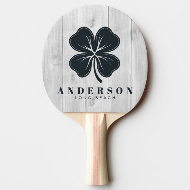 Clean Light Gray Wooden Four Leaf Clover with Name Tischtennis Schläger (Rückseite)