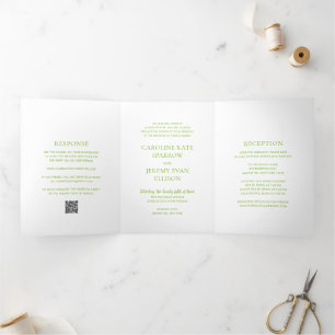 Clean Lime Green QR Code Elegante Hochzeit Dreifach Gefaltete Einladung