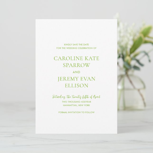 Clean Lime Green QR Code Foto Elegante Hochzeit Save The Date (Stehend Vorderseite)