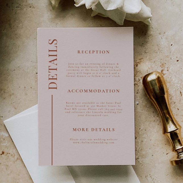 Clean Line Terracotta Hochzeitsdetails Begleitkarte (Von Creator hochgeladen)