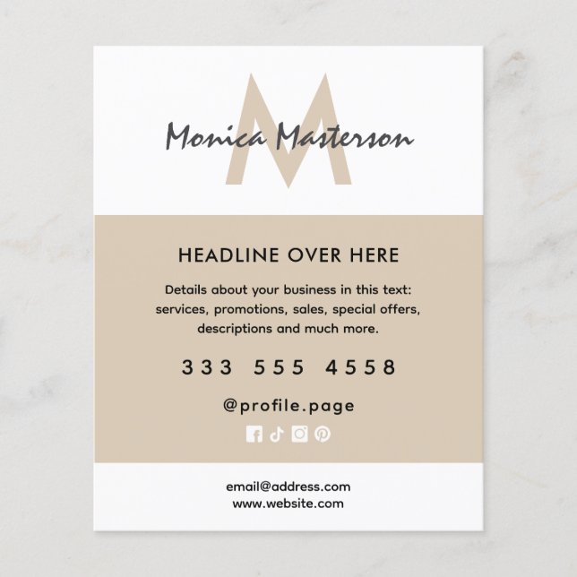 Clean minimalism white sand tan salon flyer (Vorne)