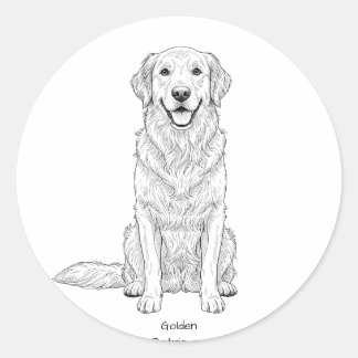 Clean Minimalist Golden Retriever Line Art  Runder Aufkleber