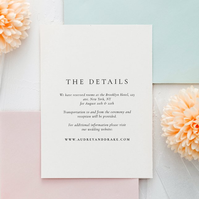 Clean Modern Black and White Wedding Details Begleitkarte (Von Creator hochgeladen)