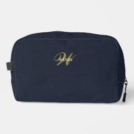 Clean Navy Blue Gold Monogram Accessories Waschbeutel