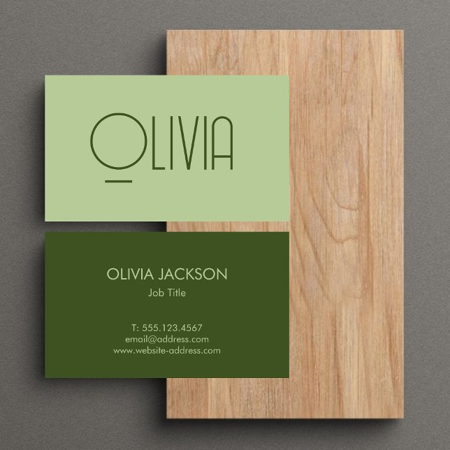 Clean Script Olive Green Neutral Business Card (Von Creator hochgeladen)