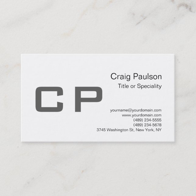 Clean Simple Gray Monogram Business Card Visitenkarte (Vorderseite)