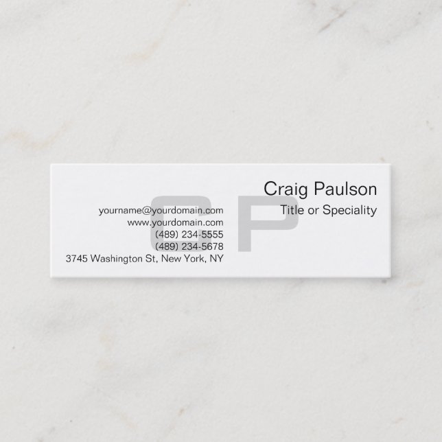 Clean Simple Gray Monogram Slim Business Card Mini Visitenkarte (Vorderseite)