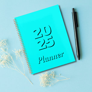 Clean Simple Neon Blue Woche und Monat 2025 Planer