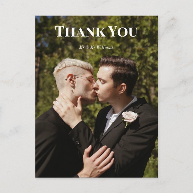 Clean Typografy Danke & Names Foto Postkarte (Vorderseite)