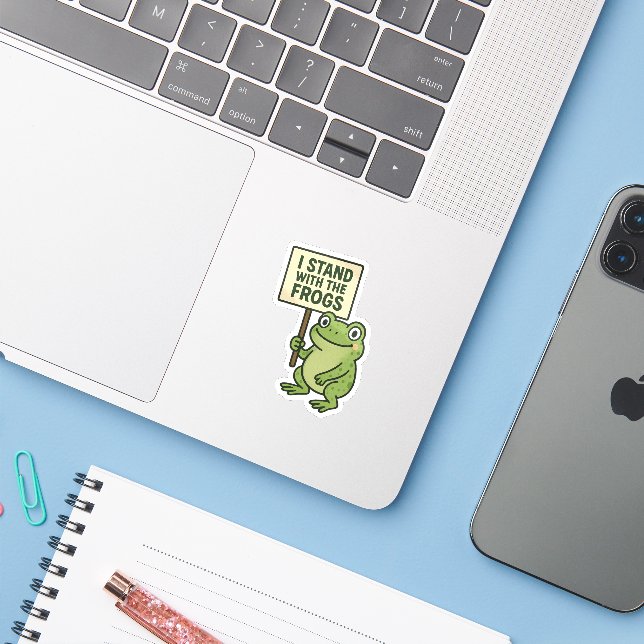 Clean Typography Frog Sticker (Laptop mit iPhone)