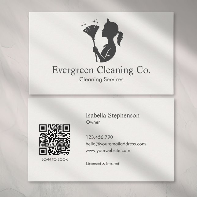 Cleaner House Cleaning Service QR Code Minimal Visitenkarte (Von Creator hochgeladen)