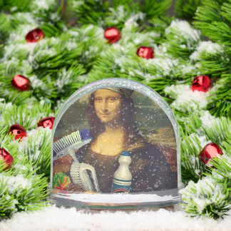 Cleaner Mona Lisa holding cleaning tools Da Vinci  Schneekugeln