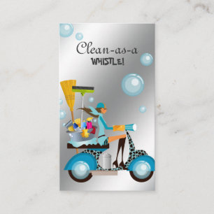 Cleaning Business Card Scooter Girl Silver Visitenkarte