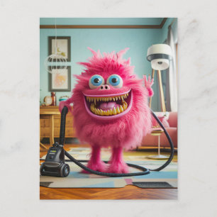 Cleaning monster happy with its vacuum cleaner postkarte