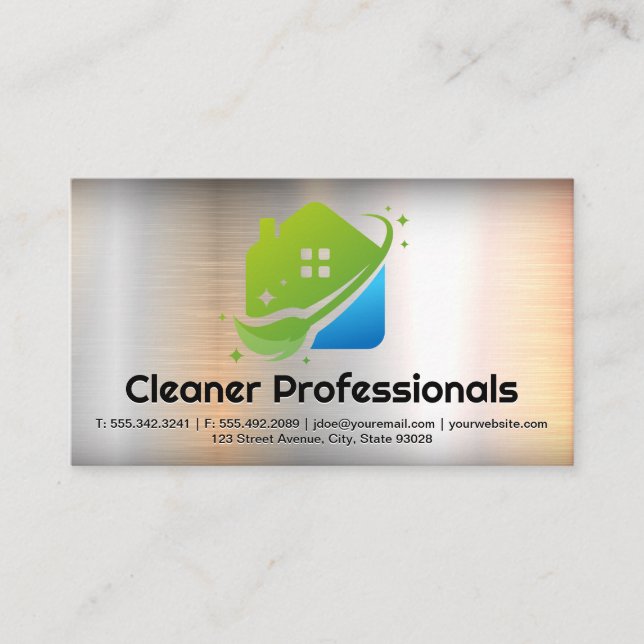 Cleaning Services House Logo | Metal Background Visitenkarte (Vorderseite)