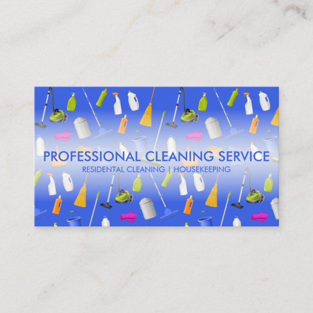 Cleaning Services Icons Cute blue Visitenkarte (Vorderseite)