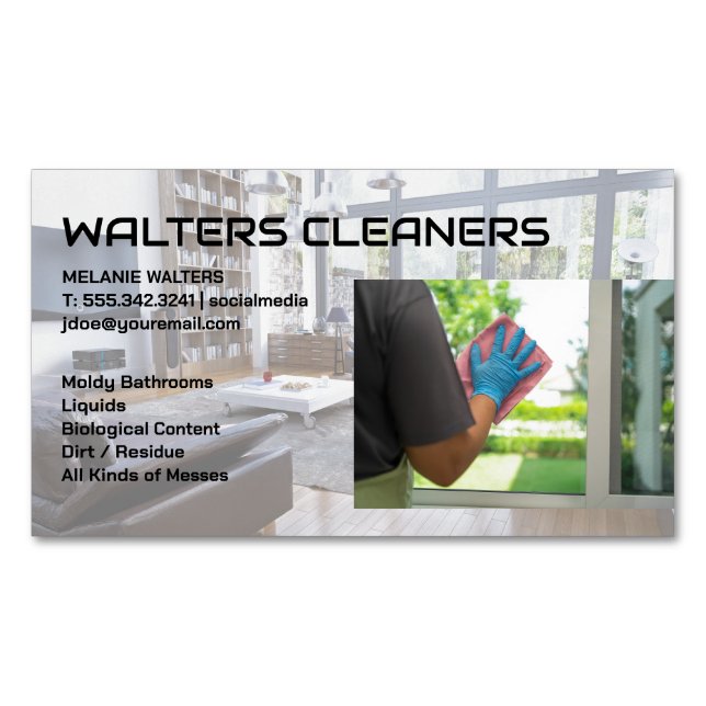 Cleaning Services Logo | Maid Washing Window Magnetische Visitenkarte (Vorderseite)