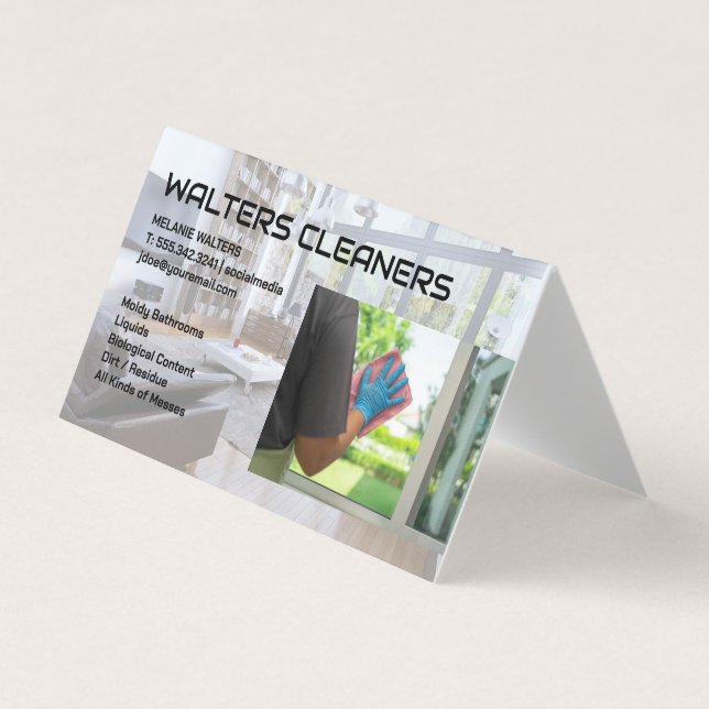 Cleaning Services Logo | Maid Washing Window Visitenkarten (Vorderseite)