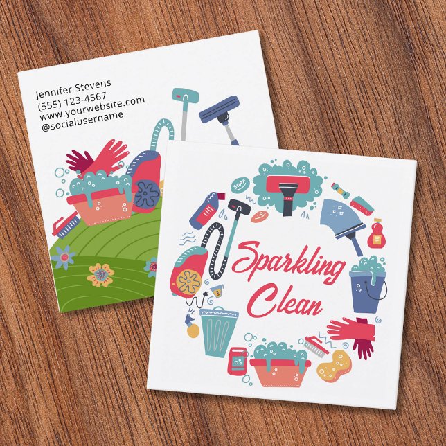 Cleaning Supplies Housekeeping Service Quadratische Visitenkarte (Von Creator hochgeladen)