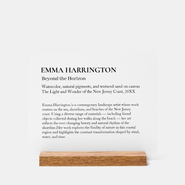 Clear Art Gallery Exhibit Display Plaque Acrylschild (Vorderseite)