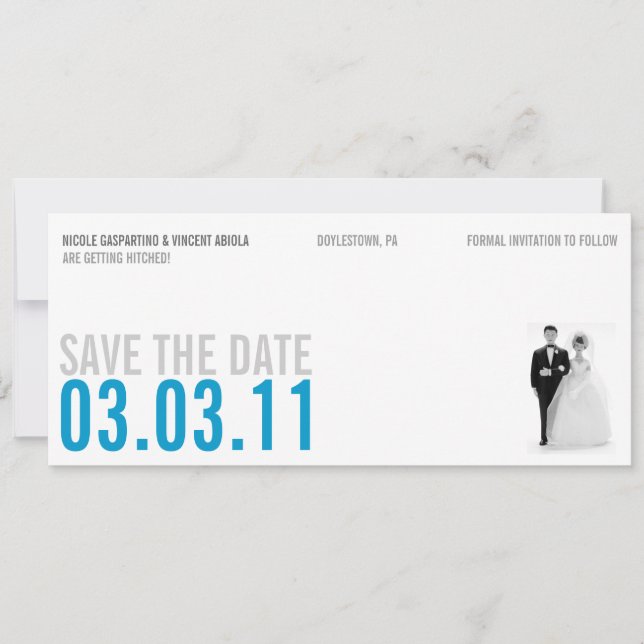 Clear Blue Kitsch Save the Date (Vorderseite)
