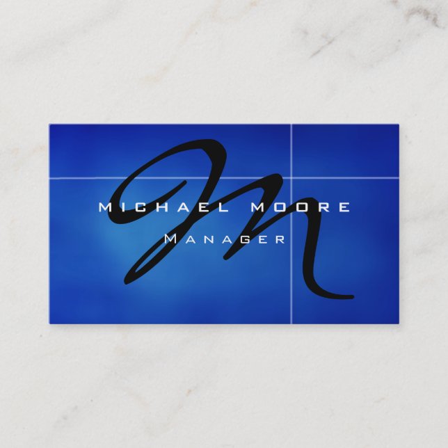 Clear Blue Monogram Unicode Manager Business Card Visitenkarte (Vorderseite)