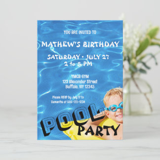 Clear Blue Pool Water Birthday Party Invitation Einladung