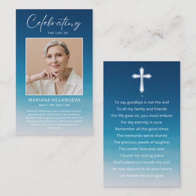 Clear Blue Sky Prayer Photo Sympathy Cards Visitenkarte (Vorne/Hinten)