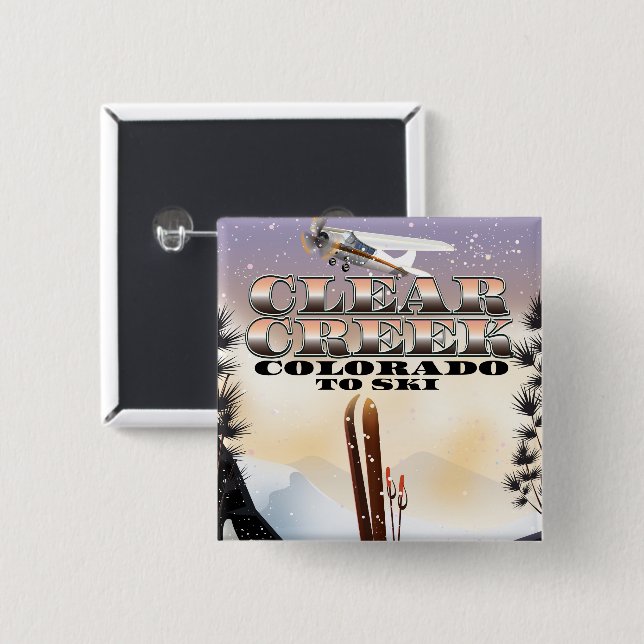 Clear Creek, Colorado Ski Poster. Button (Vorne & Hinten)