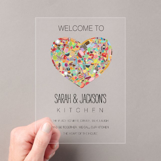 CLEAR Food Love Heart Kitchen Welcome Sign Acryleinladungen (Insitu (Handheld))