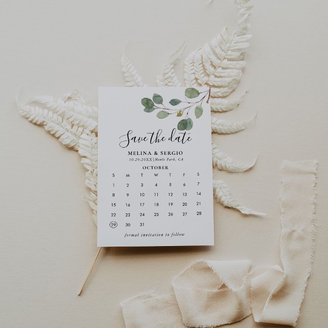 Clear Greenery Botanical Save the Date Calendar (Von Creator hochgeladen)