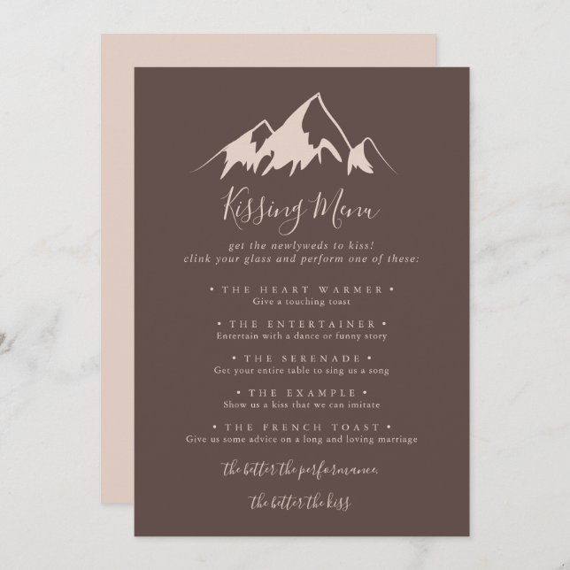 Clear Mountain Wedding Kissing Menu Game Card (Vorne/Hinten)