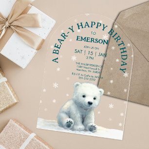 Clear Polar Bear Geburtstag Acryleinladungen