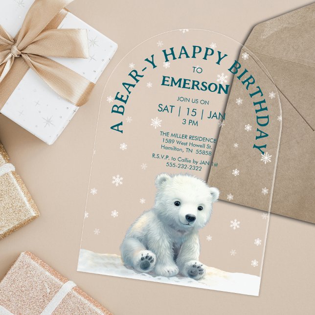Clear Polar Bear Geburtstag Acryleinladungen (Clear Polar Bear Birthday Acrylic Invitations)