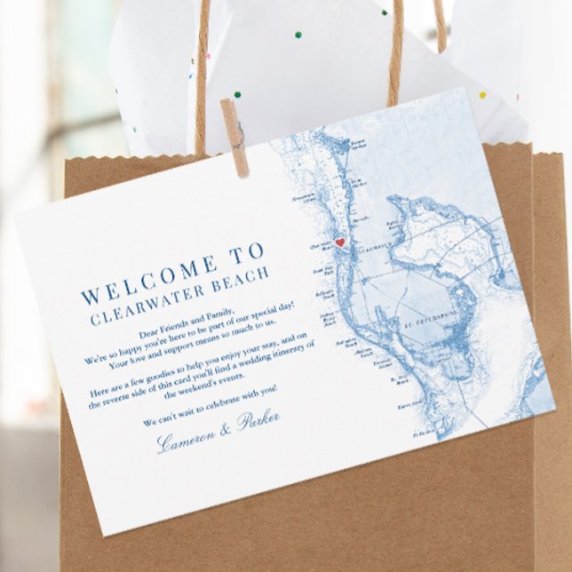 Clearwater Beach FL Blue Wedding - Begrüßungsreise Dankeskarte (Clearwater Beach FL Wedding Welcome letter and Schedule Itinerary in elegant navy blue )
