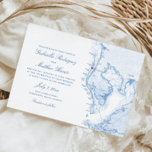 Clearwater Beach FL Elegant Blue Map Wedding Einladung