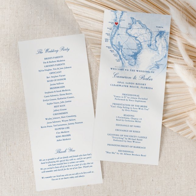 Clearwater Beach FL Map Elegant Navy Blue Wedding Programm (Clearwater Beach FL Wedding Program in Elegant Navy Blue from Coastal Map Designs)